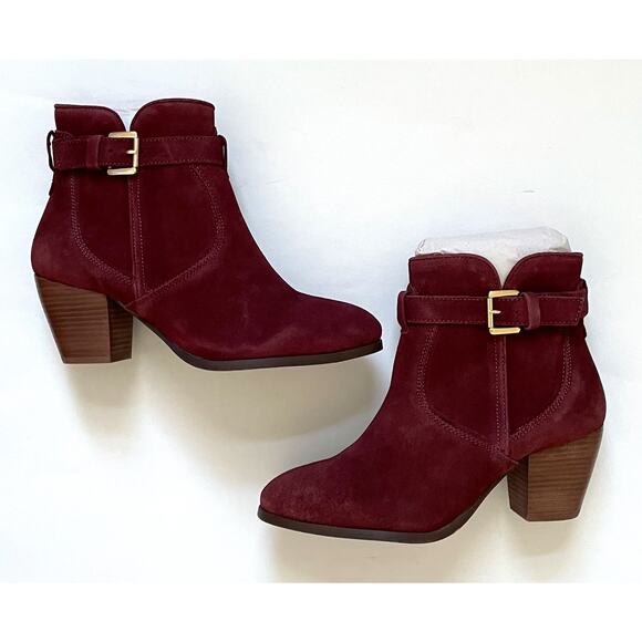 Diba Heeled Genuine Suede Buckle Boots Burgundy Red Size 7 NEW - Picture 5 of 9